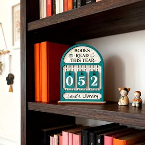 Ornement de bureau en buis pour affichage des statistiques de lecture, avec motif étoile rayé et calendrier de table en forme d'arche - Product Image 1