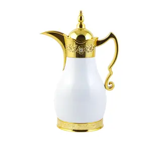 Bule de café de aço inoxidável estilo árabe, bule térmico de vidro estilo médio e oriental, bule com alça, coador térmico de ouro personalizado, 1l