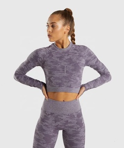 Yoga <span class=keywords><strong>Gym</strong></span> Wear Camo Seamless Leggings <span class=keywords><strong>Top</strong></span> de <span class=keywords><strong>manga</strong></span> <span class=keywords><strong>larga</strong></span> con agujero Back Set para mujeres - Product Image 2