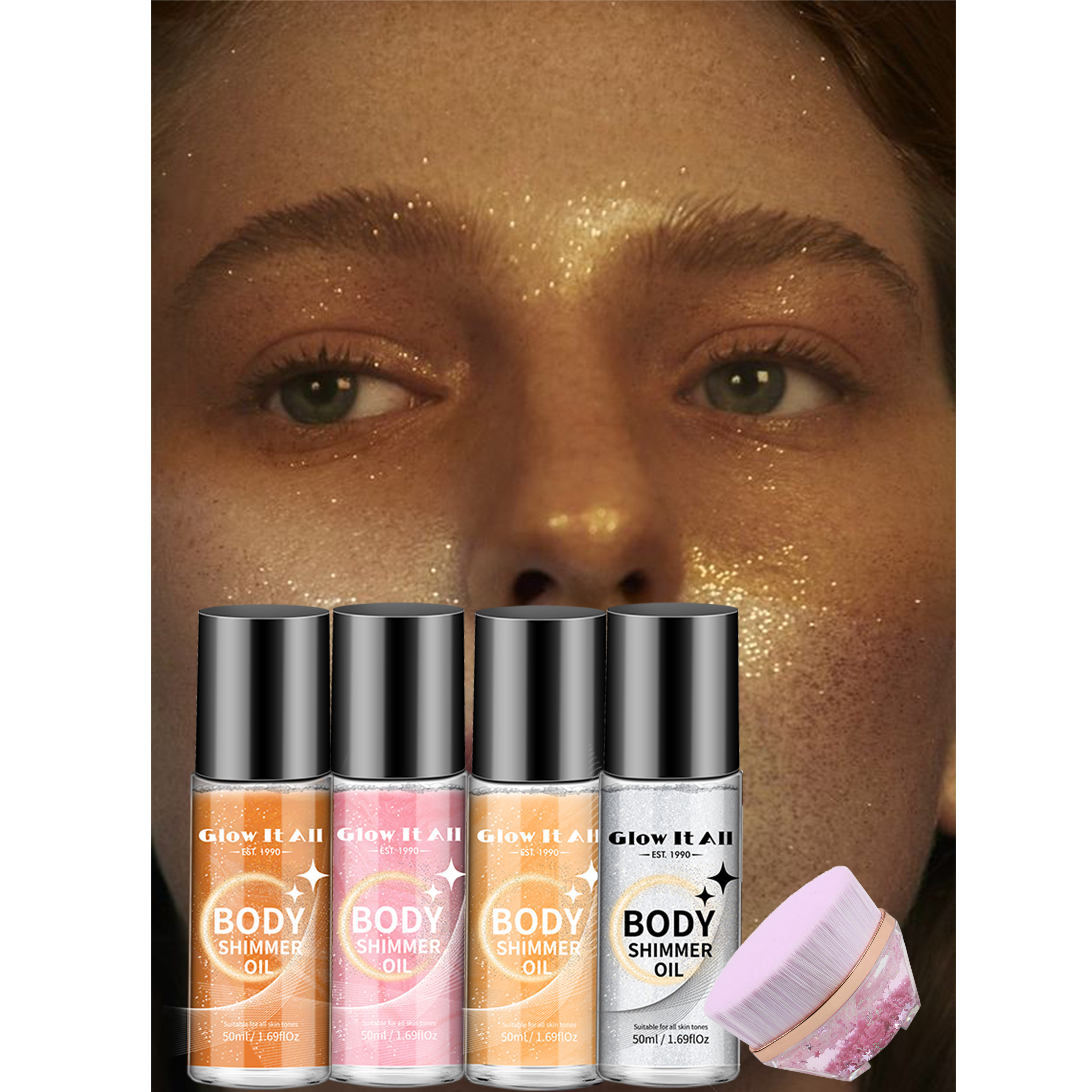 Фирменный ярлык, жидкий хайлайтер, полностью натуральный розовый, золотой, мерцающий, блестящий масляный блеск для тела