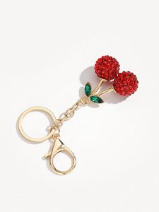 Creative Cute Fruit Shape Metal Keychain Rhinestone Cherry Charm Waterproof Hard-Wearing Birthday Gift Souvenir - Product Image 3