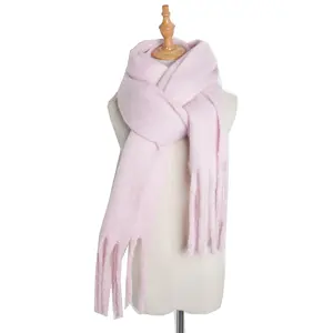Wholesale Hot Popularl Lady Chunky Cashmere Pashmina Wrap Neckwear Shawl Stole Polyester Plaid Solid Winter Scarf