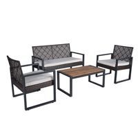Ensemble de meubles de patio 4 pièces en bois d'acacia avec coussins marron et beige pour balcon, véranda, jardin et pelouse