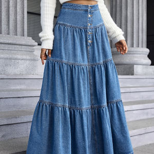 تنورة جينز طويلة من الدنيم للنساء مقاس كبير تنورة ماكسي من الدنيم من الشركة المصنعة مع دوائر - Product Image 3