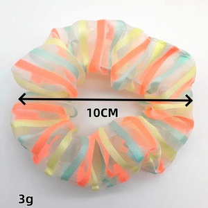IFOND Nouvelle collection printemps-été : Élastique à cheveux en maille rayée colorée pour filles, idéal pour les queues de cheval et les chignons - Product Image 3