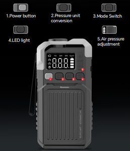 คอมเพรสเซอร์ Newsmy 2-in-1 กระแสสตาร์ท 1200A 150psi พร้อมหน้าจอ LED สำหรับรถยนต์ มอเตอร์ไซค์ จักรยาน และลูกบอล - Product Image 2