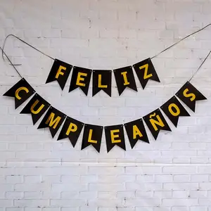 Feliz Cumpleanos Letter Banner Gold Foil Paper Garland Spanish Feliz Cumpleanos Happy Birthday Banner