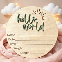 Papan Nama Bayi 3D Modern Berukir Bulat 15cm, Kartu Penanda Perkembangan Bayi, Tanda Pengumuman Kelahiran Hello World
