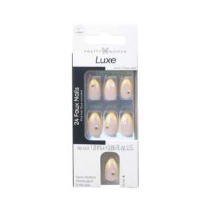 Uñas Postizas de Gel con Diseño Floral de Primavera, Forma de Almendra, Longitud Media, Estampado Dorado, para Mujer, OEM ODM - Product Image 3