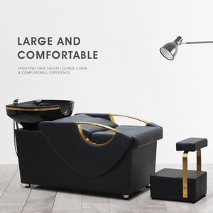 Chaise de shampooing minimaliste en métal pour salon de coiffure, fauteuil de beauté en cuir PU tendance, imperméable, pour le lavage du visage, salle de bain - Product Image 5