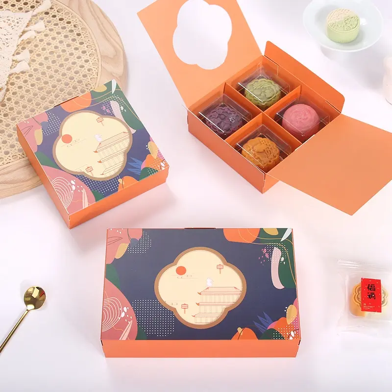 4 divisione coperchio di carta e vassoio cinese Mid Autumn Festival Mooncake Packaging lanterna di lusso torta di luna scatola
