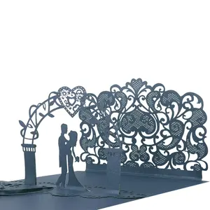 Winpshengホット販売カスタムカップル結婚披露宴レーザーカット3D印刷ポップアップ結婚式招待状