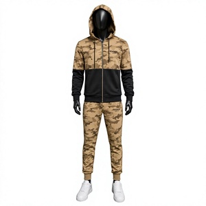 Ensemble de survêtement camouflage personnalisé pour homme, 2 pièces, sweat-shirt à capuche zippé, pantalon de jogging, streetwear, vêtements de sport pour homme - Product Image 1
