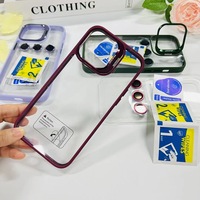 Fundas de teléfono con lente de revestimiento de lujo para iPhone 15 14 13 12 Pro 11, funda con soporte con cámara de vidrio templado