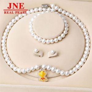 Natural Pearl Necklace Round Beads Hetian Jade Yellow Goldfish Pearl Necklace Mother's Gift for <strong>Elders</strong> Mother's Day - Product Image 1