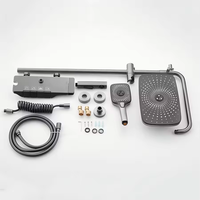 Meilleures ventes Europe et Amérique : Ensemble de douche de luxe en plastique, acier et céramique, avec jet de pluie, massage doux, barre coulissante, poignée unique et 4 modes