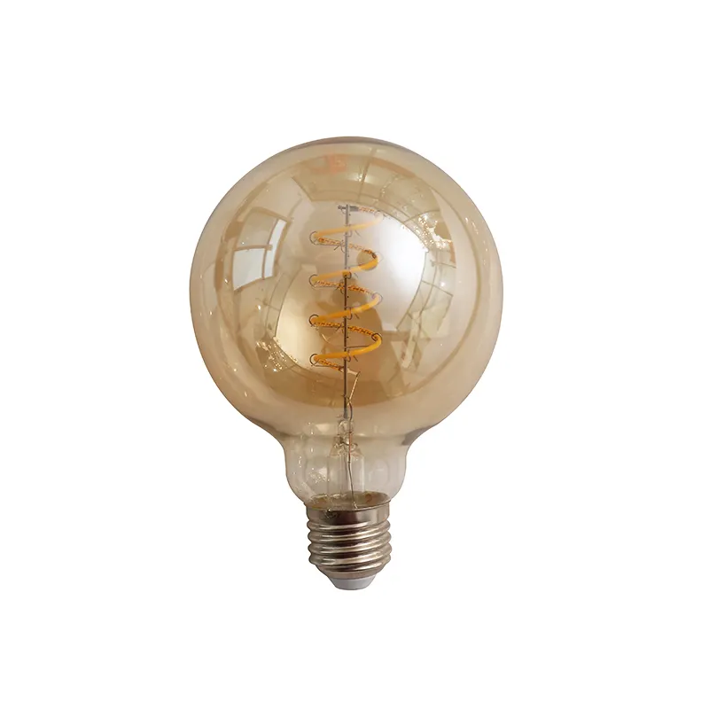 Curved Filament Globe Led Edison Light Bulb E27 G125 Dimmable Vintage Edison Round Amber Glass Lamp