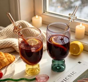 Heat-resistant Customized Glass Cup Stylish Two-tone <strong>Rocking</strong> Glass <strong>Tumbler</strong> with Straw for Iced Coffee &amp; Daily Drinks - Product Image 2