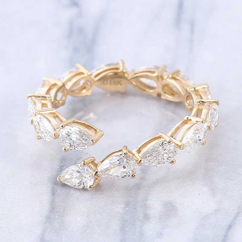 Provence Jewelry 18k Yellow Gold Moissanite Stone pear shape moissanite ring 18k gold eternity band ring