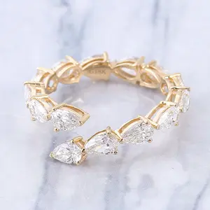 Provence Jewelry 18k Yellow Gold Moissanite Stone pear shape moissanite ring 18k gold eternity band ring