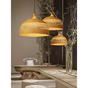 Lampe suspendue en bambou tissé de style japonais, diamètre 58cm, lumière LED pour salon de thé, restaurant, maison d'hôtes, abat-jour en rotin - Product Image 2