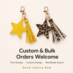 Llavero de cuero PU con logotipo personalizado, borla y estrella, accesorio para bolso, OEM, bajo MOQ, venta al por mayor - Product Image 3