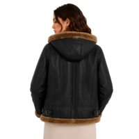 Chaqueta de aviador de piel de oveja auténtica para mujer, con capucha y ribete de piel de zorro, abrigo de piloto tipo bomber de cuero, ropa exterior personalizada de primera calidad