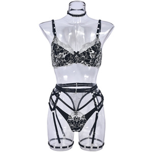Lingerie sexy en dentelle brodée ensemble de <span class=keywords><strong>soutien</strong></span>-<span class=keywords><strong>gorge</strong></span> et culotte transparents pour femmes sous-vêtements brodés en dentelle - Product Image 5