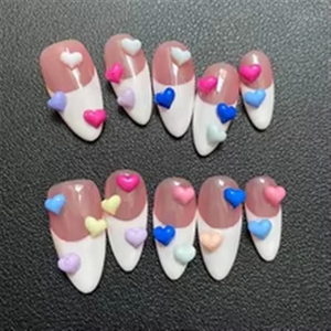 Offre Spéciale : 10 <span class=keywords><strong>faux</strong></span> ongles réutilisables faits main, style français, avec motifs 3D cœur et fleurs cerisier, qualité OEM <span class=keywords><strong>Kawaii</strong></span> - Product Image 2