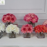 Arrangement floral de Dahlia artificiel au toucher réel personnalisé de haute qualité avec vase carré et fausse eau