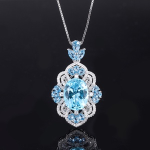 Wholesale Fashion Creative Court Style Eco-friendly Copper 12*16MM Blue Zircon <b>Ring</b> and Necklace Jewelry <b>Set</b> for <b>Women</b> - Product Image 4