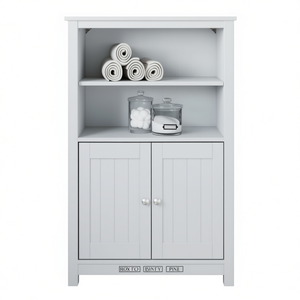 Gabinete de Baño de Madera Maciza de Pino Blanco Berg, 27.4x13.4x43.3 Pulgadas, con Estantes, Estilo Rústico Independiente - Product Image 1