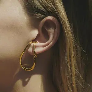 2021 Gold Plated Geometric Irregular Ear Clip Ear Cuff No Piercing Double Layers Twisted Line Clip On Earrings