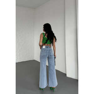Pantalon en jean floral taille haute avec détail de poche avant, jean boyfriend évasé respirant, coupe slim, type ample, décoration déchirée - Product Image 3