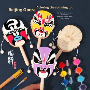Style chinois <span class=keywords><strong>traditionnel</strong></span> bricolage enfants éducatif tambour à main opéra de pékin masque facial jouet en bois pour colorier jouet blanc blanc - Product Image 1