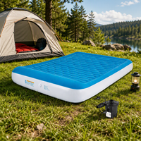 Matelas Gonflable Bleu Floqué Grand Format avec Pompe AC Intégrée, Tissu PVC Floqué, Portable et Pliable pour le Camping en Plein Air - Vente en Gros