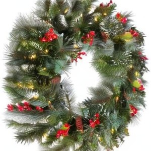 LINGKAI 2027 Ghirlanda Natalizia Artificiale Preilluminata da 50cm con Pigne e Bacche per Decorazione <span class=keywords><strong>Porta</strong></span> e Finestra - Product Image 3