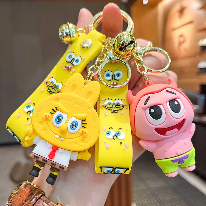 New Cartoon Cute Anime Doll Sponge Octopus Crab Keychain Bag Pendant Accessories Car Key Ring Girl Christmas Gift Wholesale