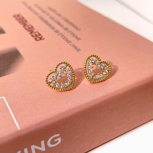 Wholesale Cute 18K Gold Plated Waterproof Cubic Zirconia Love Heart <b>Stud</b> Earrings - Product Image 2