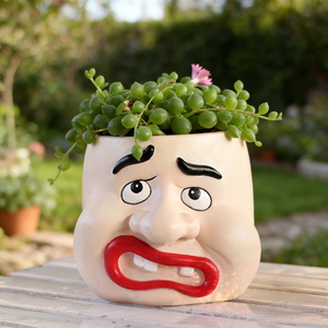 <span class=keywords><strong>Pot</strong></span> de fleurs fantaisie à visage d'expression de dessin animé, <span class=keywords><strong>pot</strong></span> à succulentes unique <span class=keywords><strong>en</strong></span> résine <span class=keywords><strong>en</strong></span> forme de tête, <span class=keywords><strong>pot</strong></span> décoratif ludique pour la maison, le jardin et le bureau - Product Image 1
