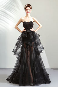 Vestido <span class=keywords><strong>de</strong></span> noche transparente <span class=keywords><strong>de</strong></span> encaje, Sexy, barato, negro, sin tirantes - Product Image 6