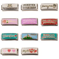 HP0795 Breloques italiennes 20x9mm en acier inoxydable pour bracelets modulaires, avec citations d'amour, accessoires de bijouterie DIY pour bracelets modulaires