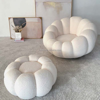 Fauteuil de salon moderne en velours blanc Teddy, en forme de citrouille, avec ottoman, pour chambre à coucher ou ensemble de canapés de salon