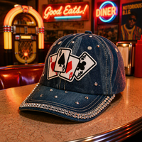 Casquette de baseball noire brodée avec œillets et applique quatre aces, vente en gros, personnalisable, faible MOQ, fournisseur OEM en gros, fabricant