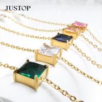 Bracelet tendance en acier inoxydable plaqué or 14 carats avec chaîne carrée ondulée et pendentif zircon émeraude coloré, écologique