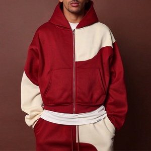 Ensemble de survêtement décontracté en molleton éponge pour l'automne, avec sweat à capuche zippé et pantalon de survêtement, coupe oversize ample, style streetwear, en coton avec logo brodé, vente en gros - Product Image 4
