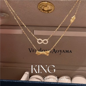 King Silver Jewelry Double Layer Necklace Infinite Bowknot Gold Plated Sterling Silver Fashion <b>Gift</b> For Women - Product Image 1