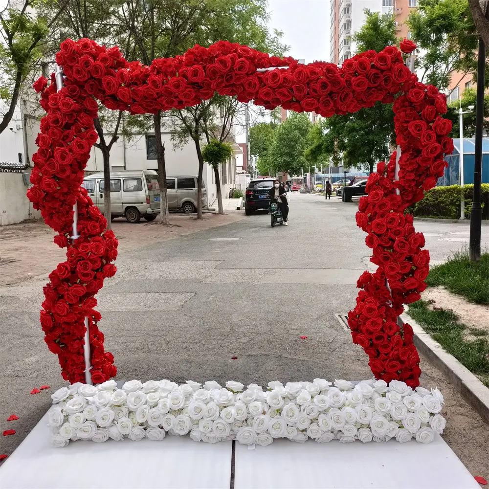 IFG 결혼식을위한 기둥 8*8 피트 붉은 꽃 아치에 포장 된 새로운 디자인의 꽃 러너