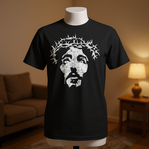 T-Shirt con Ritratto Astratto di Gesù Cristo, Nera, Collo Tondo, Manica Corta, Unisex, Stampa Digitale, Regalo Religioso per la Chiesa - Product Image 4
