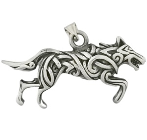 Collar con colgante de luna de lobo completo vikingo nórdico, joyería de acero inoxidable, abalorio de cuervo chapado en oro para hombres, inspirado en mitología nórdica - Product Image 1